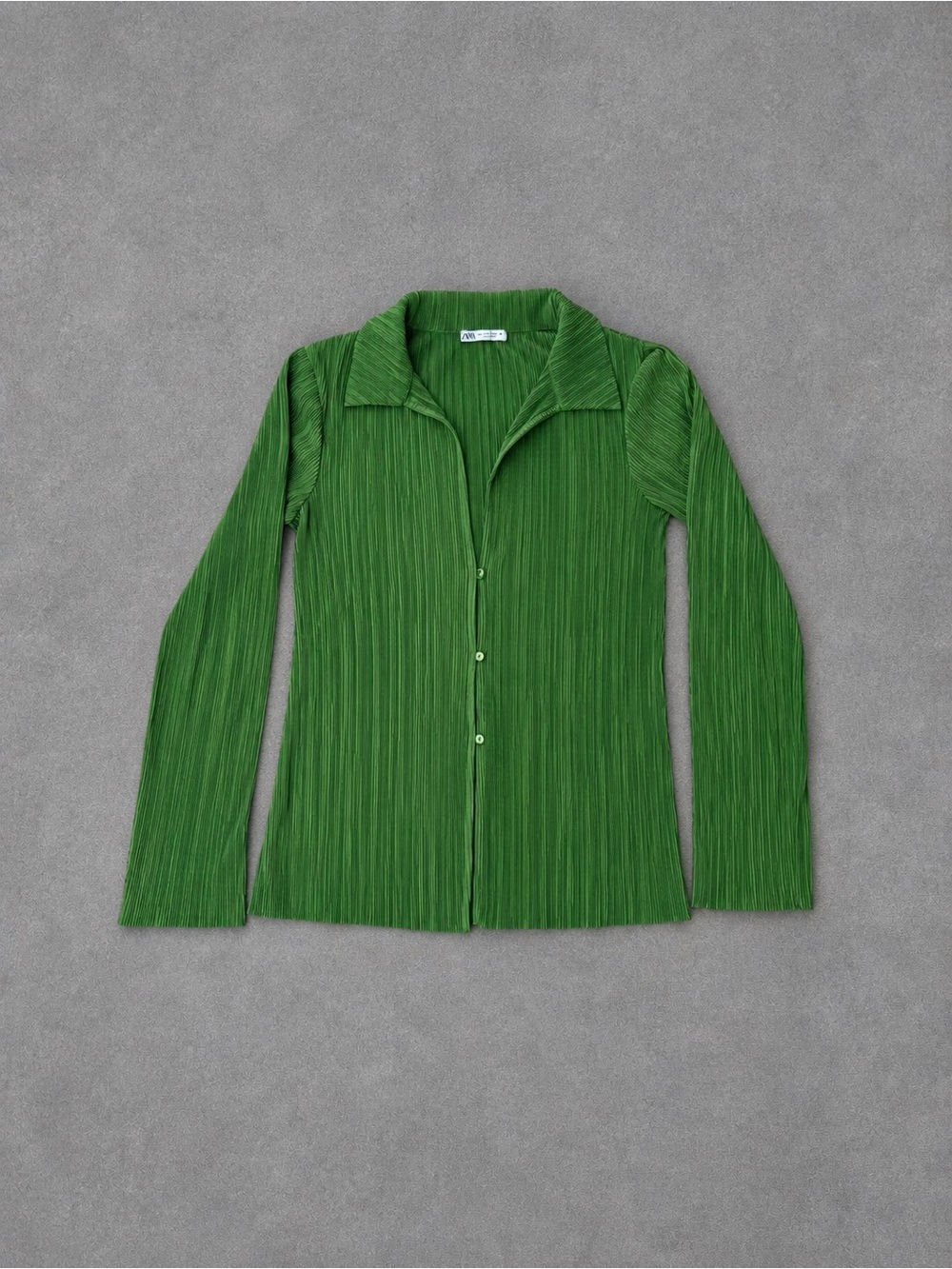 Green Pleated Button-Up Top Size S